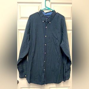 Chaps Easy Care Long Sleeve Button Down, Green and Navy Plaid, 3XLT